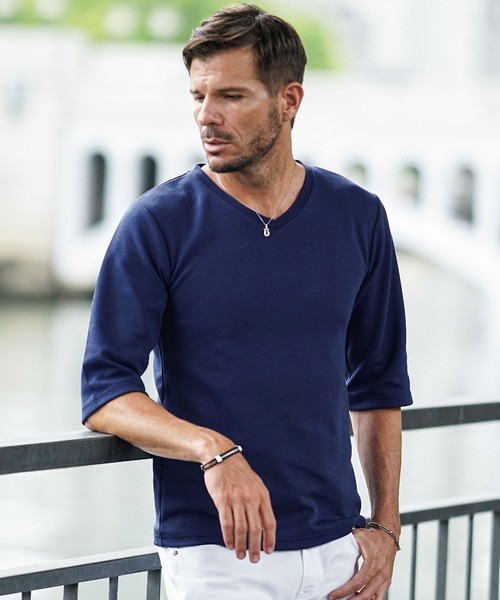 SOMEDIFF(サムディフ)の「【SOMEDIFF】7分袖プレミアムカットソー メンズ Tシャツ 七分丈 タイト 春服(Tシャツ/カットソー・メンズ・ブラック系1/ホワイト/ホワイト系1/ブラック/アッシュグレー/グレー系1/ネイビー系1/ネイビー・XXL/L/M/XL)」の8枚目の写真