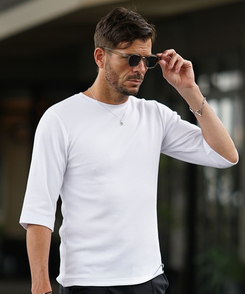 SOMEDIFF(サムディフ)の「【SOMEDIFF】7分袖プレミアムカットソー メンズ Tシャツ 七分丈 タイト 春服(Tシャツ/カットソー・メンズ・ブラック系1/ホワイト/ホワイト系1/ブラック/アッシュグレー/グレー系1/ネイビー系1/ネイビー・XXL/L/M/XL)」の2枚目の写真