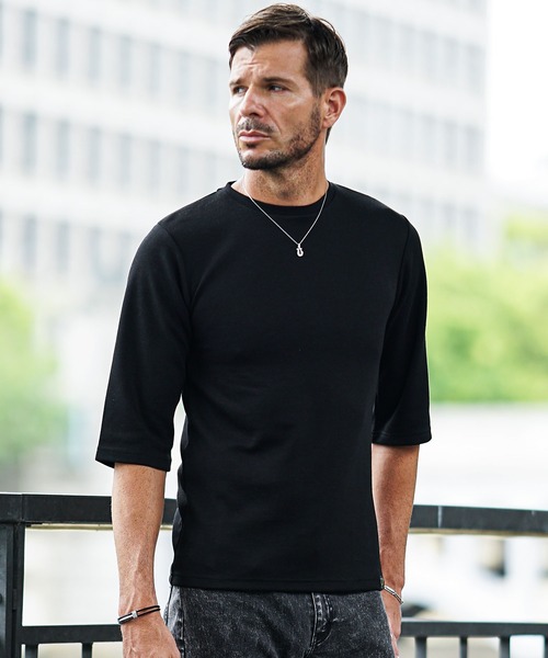 SOMEDIFF(サムディフ)の「【SOMEDIFF】7分袖プレミアムカットソー メンズ Tシャツ 七分丈 タイト 春服(Tシャツ/カットソー・メンズ・ブラック系1/ホワイト/ホワイト系1/ブラック/アッシュグレー/グレー系1/ネイビー系1/ネイビー・XXL/L/M/XL)」の4枚目の写真