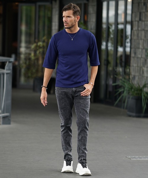 SOMEDIFF(サムディフ)の「【SOMEDIFF】7分袖プレミアムカットソー メンズ Tシャツ 七分丈 タイト 春服(Tシャツ/カットソー・メンズ・ブラック系1/ホワイト/ホワイト系1/ブラック/アッシュグレー/グレー系1/ネイビー系1/ネイビー・XXL/L/M/XL)」の12枚目の写真