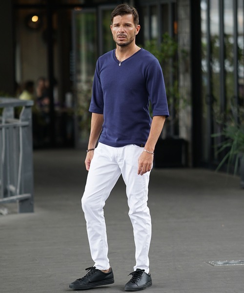 SOMEDIFF(サムディフ)の「【SOMEDIFF】7分袖プレミアムカットソー メンズ Tシャツ 七分丈 タイト 春服(Tシャツ/カットソー・メンズ・ブラック系1/ホワイト/ホワイト系1/ブラック/アッシュグレー/グレー系1/ネイビー系1/ネイビー・XXL/L/M/XL)」の15枚目の写真