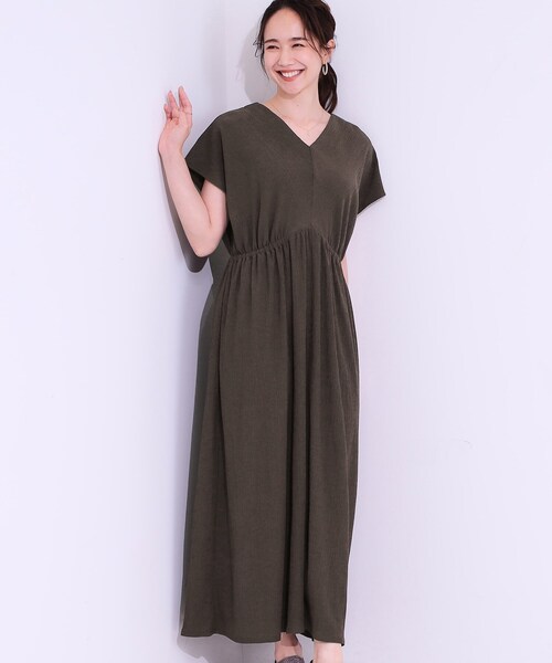 DRESKIP（ドレスキップ）の「【前後2WAY】さらりと大人上品に 楊柳フレンチワンピース（ワンピース・レディース・ブラウン系その他/ブラック/オレンジ・00）」の2枚目の写真