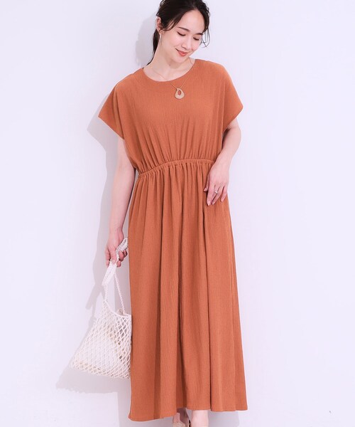 DRESKIP（ドレスキップ）の「【前後2WAY】さらりと大人上品に 楊柳フレンチワンピース（ワンピース・レディース・ブラウン系その他/ブラック/オレンジ・00）」の3枚目の写真