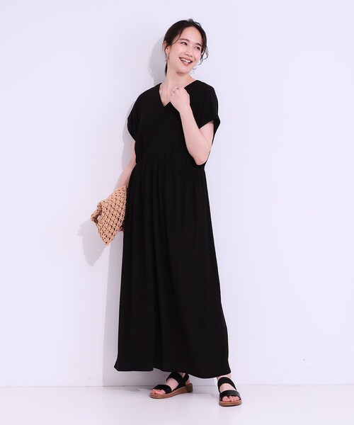 DRESKIP（ドレスキップ）の「【前後2WAY】さらりと大人上品に 楊柳フレンチワンピース（ワンピース・レディース・ブラウン系その他/ブラック/オレンジ・00）」の6枚目の写真