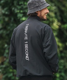 mj10864-cotton like nylon jacket with logo print スタンドカラージャケット