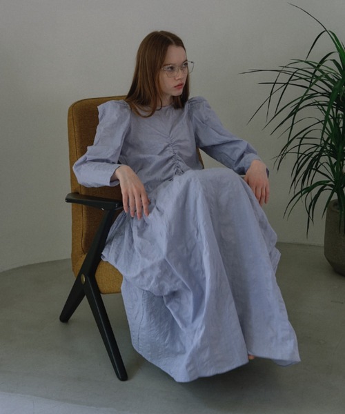 shoulder cut off gather long one-piece（ワンピース）｜HONEY MI