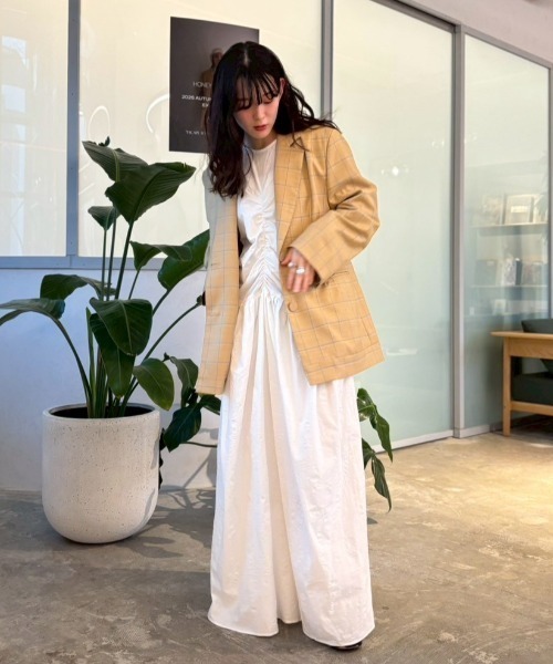 HONEY MI HONEY(ハニーミーハニー)の「shoulder cut off gather long one-piece(ワンピース・レディース・サックスブルー/ブラック/ホワイト・FREE)」の14枚目の写真