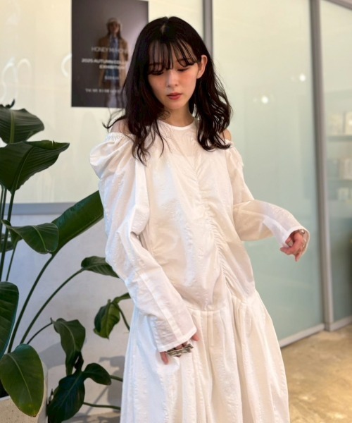 HONEY MI HONEY ワンピース shoulder cut off gather long one-piece(ワンピース)|HONEY