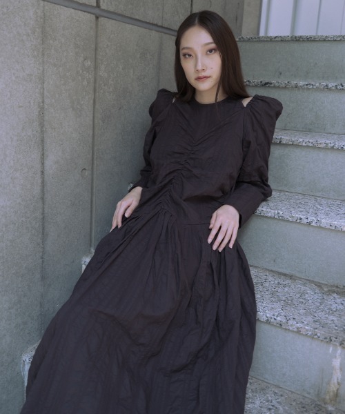 HONEY MI HONEY ワンピース shoulder cut off gather long one-piece（ワンピース）｜HONEY