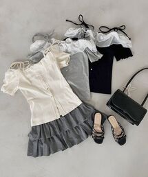 MAJESTIC LEGON | シアーフリルオフショルカットトップス(Tシャツ/カットソー)