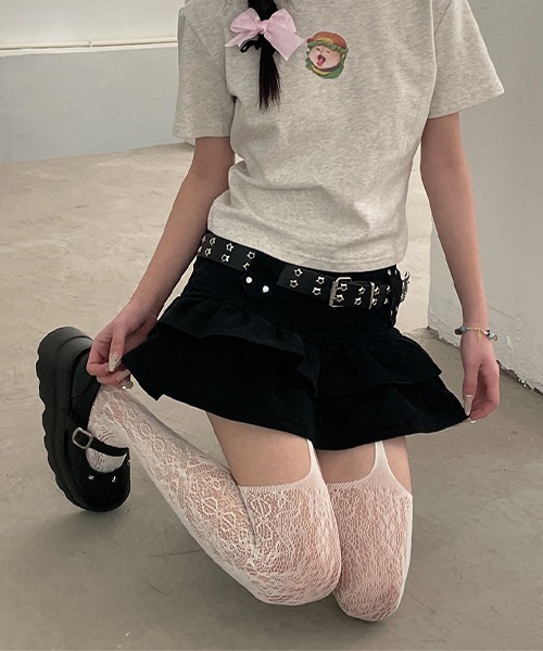 c.u.l（シーユーエル）の「花柄 レース ガーター風 網タイツ ストッキング cula1208（タイツ/ストッキング・レディース・パープル/ブラック/ホワイト/レッド/ブラウン・FREE）」の19枚目の写真