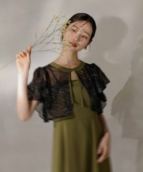 ネイビー 花柄刺繍 フリル袖 ドレス セール】ダブルフリルスリーブ フラワー刺繍 ボレロ マーメイド