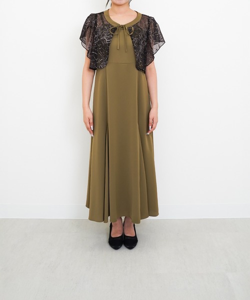 kana フリル付き長袖ドレス S ブラウン Kana ドレス チュールフリル