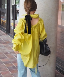 back smock ribbon shirt /バックスモックギャザーリボンシャツ