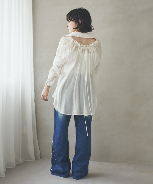 LAULEN(ローレン)の「back smock ribbon shirt /バックスモックギャザーリボンシャツ(シャツ/ブラウス・レディース・グリーン/ブラック/アイボリー・FREE)」の15枚目の写真