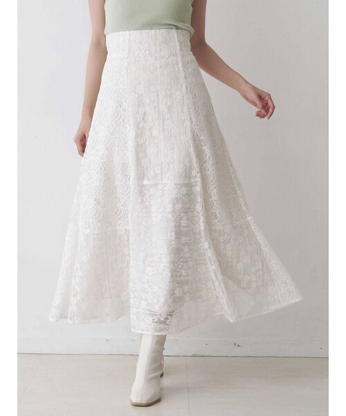 MERCURYDUO（マーキュリーデュオ）の「レースパッチワークフレアスカート（スカート・レディース・オフホワイト/ピンク・SMALL/MEDIUM）」の2枚目の写真