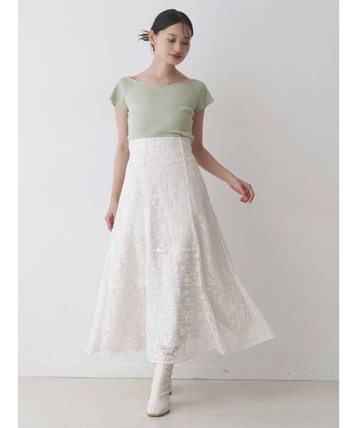 MERCURYDUO（マーキュリーデュオ）の「レースパッチワークフレアスカート（スカート・レディース・オフホワイト/ピンク・SMALL/MEDIUM）」の3枚目の写真