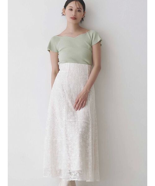 MERCURYDUO（マーキュリーデュオ）の「レースパッチワークフレアスカート（スカート・レディース・オフホワイト/ピンク・SMALL/MEDIUM）」の5枚目の写真