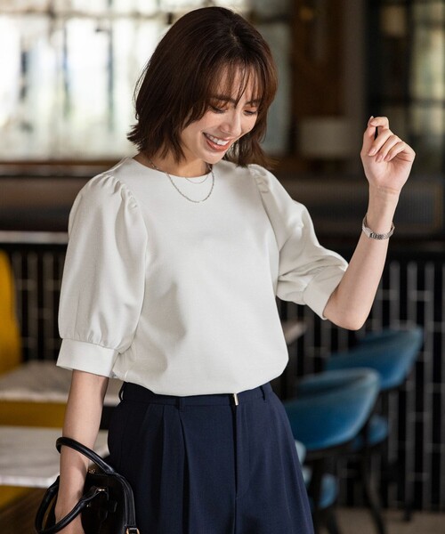 ANY SIS(エニィスィス)の「シャイニーラメパフスリーブ カットソー(Tシャツ/カットソー・レディース・ライトグレー系/ベージュ系・X-LARGE)」の8枚目の写真
