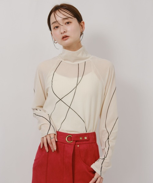 palm RICHE(ポームリシュ)の「タトゥーライクフロッキープリントハイネックトップス(Tシャツ/カットソー・レディース・ブラック/オフホワイト/ライトイエロー・M)」の22枚目の写真