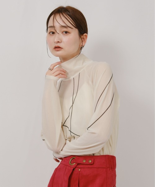palm RICHE(ポームリシュ)の「タトゥーライクフロッキープリントハイネックトップス(Tシャツ/カットソー・レディース・ブラック/オフホワイト/ライトイエロー・M)」の20枚目の写真