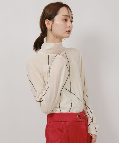 palm RICHE(ポームリシュ)の「タトゥーライクフロッキープリントハイネックトップス(Tシャツ/カットソー・レディース・ブラック/オフホワイト/ライトイエロー・M)」の18枚目の写真