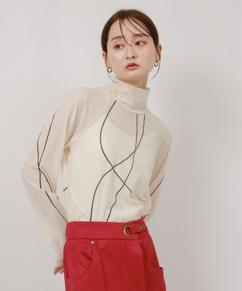 palm RICHE(ポームリシュ)の「タトゥーライクフロッキープリントハイネックトップス(Tシャツ/カットソー・レディース・ブラック/オフホワイト/ライトイエロー・M)」の17枚目の写真