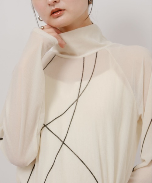 palm RICHE(ポームリシュ)の「タトゥーライクフロッキープリントハイネックトップス(Tシャツ/カットソー・レディース・ブラック/オフホワイト/ライトイエロー・M)」の15枚目の写真