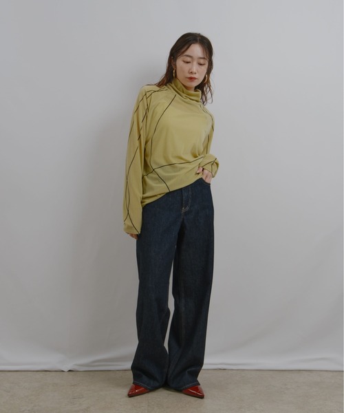 palm RICHE(ポームリシュ)の「タトゥーライクフロッキープリントハイネックトップス(Tシャツ/カットソー・レディース・ブラック/オフホワイト/ライトイエロー・M)」の7枚目の写真
