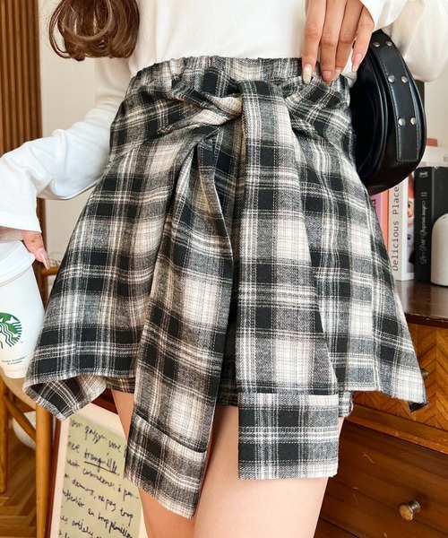 セール】ラップスカート風チェック柄ショートパンツ（その他パンツ