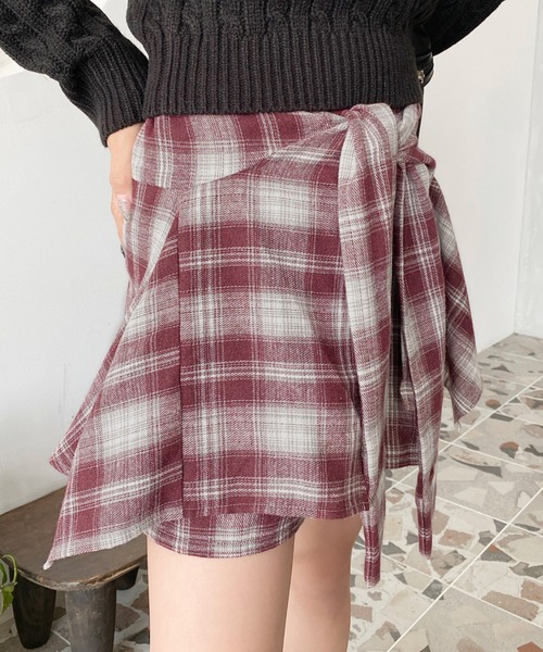 セール】ラップスカート風チェック柄ショートパンツ（その他パンツ