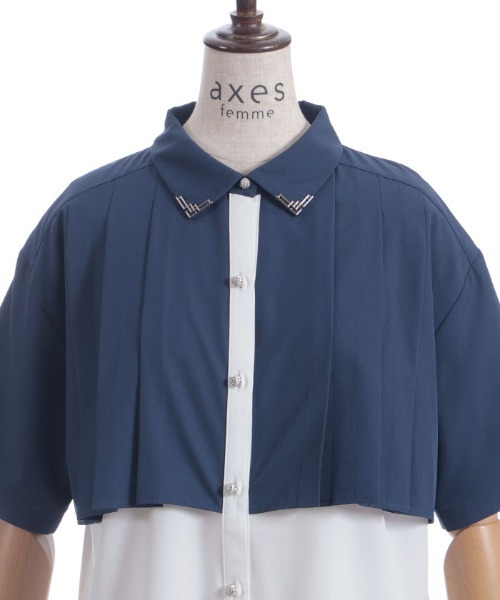 【ネヲン】axes femme ジャケット+ブラウス 金具使バイカラーブラウス[品番：IGAW0006629]｜axes femme