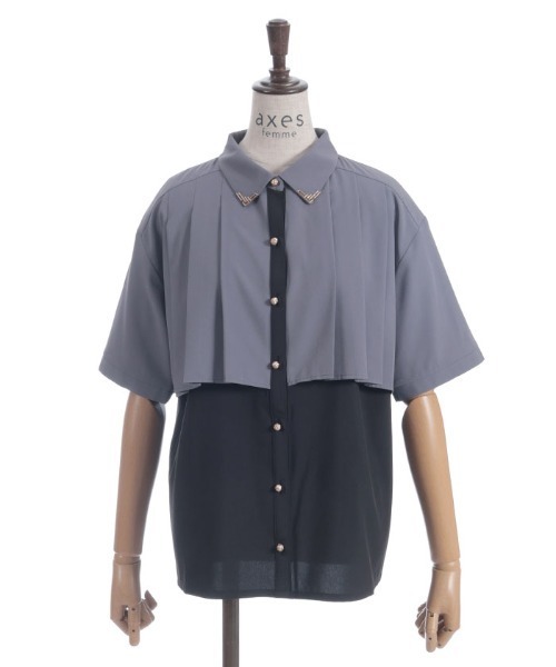 金具使バイカラーブラウス（シャツ/ブラウス）｜axes femme