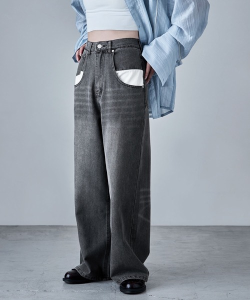 etoll.(エトル)の「ポケットデザインルーズダッドデニム(デニムパンツ・レディース・ブルー/グレー・S/M)」の2枚目の写真