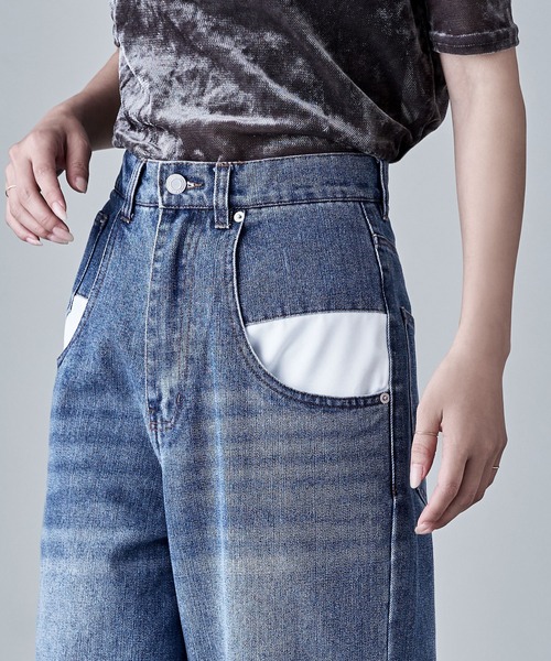 etoll.(エトル)の「ポケットデザインルーズダッドデニム(デニムパンツ・レディース・ブルー/グレー・S/M)」の5枚目の写真