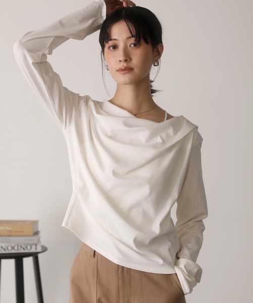 shetila(シェティラ)の「【2WAY】鎖骨がキレイに見える、オフショルアシンメトリーカットソー(Tシャツ/カットソー・レディース・ブラック/チャコール/ブラウン/ブラック系その他/杢グレー/オフホワイト/イエロー/ホワイト系その他・FREE)」の12枚目の写真