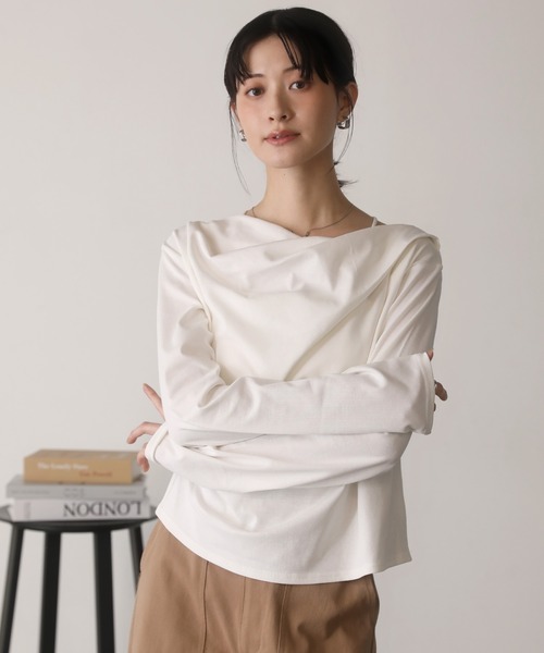 shetila(シェティラ)の「【2WAY】鎖骨がキレイに見える、オフショルアシンメトリーカットソー(Tシャツ/カットソー・レディース・ブラック/チャコール/ブラウン/ブラック系その他/杢グレー/オフホワイト/イエロー/ホワイト系その他・FREE)」の13枚目の写真