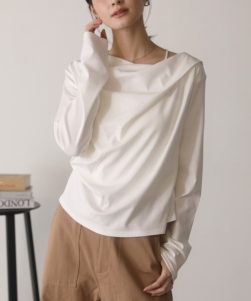 shetila(シェティラ)の「【2WAY】鎖骨がキレイに見える、オフショルアシンメトリーカットソー(Tシャツ/カットソー・レディース・ブラック/チャコール/ブラウン/ブラック系その他/杢グレー/オフホワイト/イエロー/ホワイト系その他・FREE)」の14枚目の写真