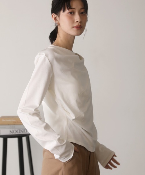 shetila(シェティラ)の「【2WAY】鎖骨がキレイに見える、オフショルアシンメトリーカットソー(Tシャツ/カットソー・レディース・ブラック/チャコール/ブラウン/ブラック系その他/杢グレー/オフホワイト/イエロー/ホワイト系その他・FREE)」の16枚目の写真