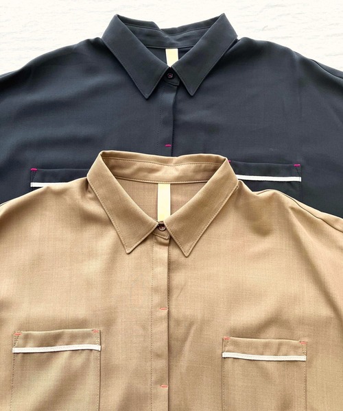 Q（キュー）の「ポプリンフレンチドロストシャツ（シャツ/ブラウス・レディース・ブラウン/ブラック・MEDIUM）」の19枚目の写真