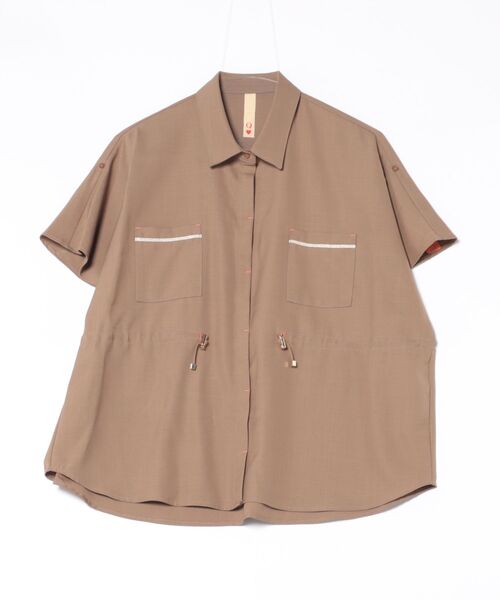 Q（キュー）の「ポプリンフレンチドロストシャツ（シャツ/ブラウス・レディース・ブラウン/ブラック・MEDIUM）」の10枚目の写真