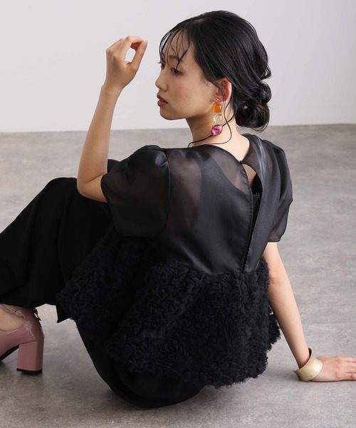 atlo(アトロ)の「セットアップ パンツドレス 結婚式 二次会&ワイドパンツ ペプラム 2点セット オーガンジー セレモニー フォーマル ロング丈 オケージョンドレス お呼ばれ 同窓会 成人式 (パンツドレス・レディース・グレー/ベージュ系その他/ブラック系その他/ブラック・M/L/S)」の6枚目の写真