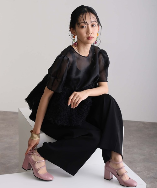 atlo(アトロ)の「セットアップ パンツドレス 結婚式 二次会&ワイドパンツ ペプラム 2点セット オーガンジー セレモニー フォーマル ロング丈 オケージョンドレス お呼ばれ 同窓会 成人式 (パンツドレス・レディース・グレー/ベージュ系その他/ブラック系その他/ブラック・M/L/S)」の7枚目の写真
