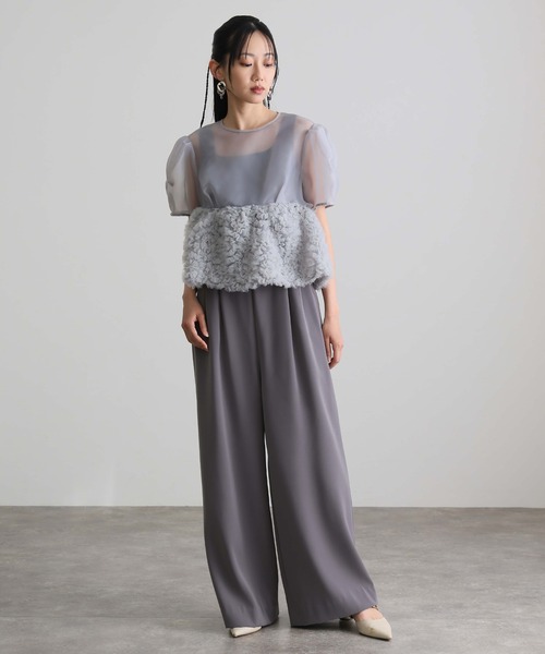 atlo(アトロ)の「セットアップ パンツドレス 結婚式 二次会&ワイドパンツ ペプラム 2点セット オーガンジー セレモニー フォーマル ロング丈 オケージョンドレス お呼ばれ 同窓会 成人式 (パンツドレス・レディース・グレー/ベージュ系その他/ブラック系その他/ブラック・M/L/S)」の9枚目の写真