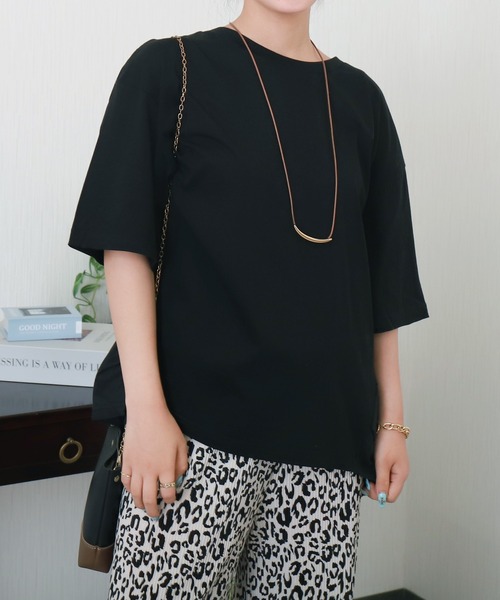 libelle more（リベル モア）の「〈接触冷感〉バイオシルケット切替プルオーバー（Tシャツ/カットソー・レディース・グリーン/ブラック/オフホワイト/ブルー・L/M）」の3枚目の写真