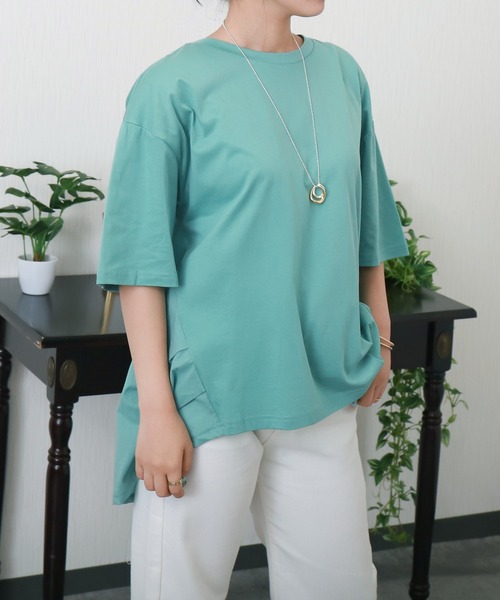 libelle more（リベル モア）の「〈接触冷感〉バイオシルケット切替プルオーバー（Tシャツ/カットソー・レディース・グリーン/ブラック/オフホワイト/ブルー・L/M）」の9枚目の写真