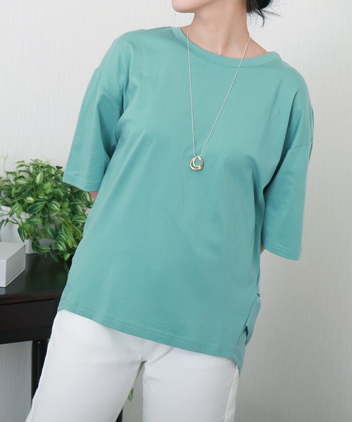 libelle more（リベル モア）の「〈接触冷感〉バイオシルケット切替プルオーバー（Tシャツ/カットソー・レディース・グリーン/ブラック/オフホワイト/ブルー・L/M）」の10枚目の写真