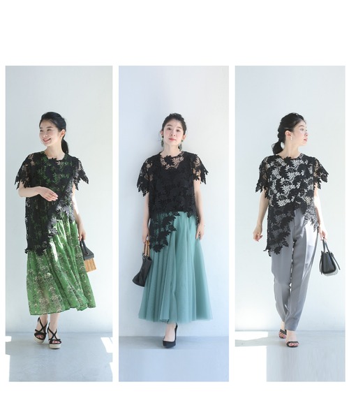 cawaii（カワイイ）の「光が美しく透ける木漏れ日レースのアシンメトリーカットソートップス（Tシャツ/カットソー・レディース・アイボリー/ブラック・FREE）」の13枚目の写真