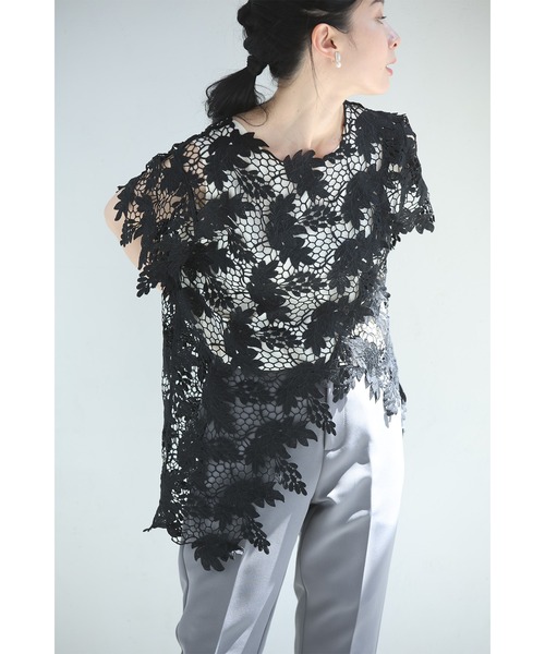cawaii（カワイイ）の「光が美しく透ける木漏れ日レースのアシンメトリーカットソートップス（Tシャツ/カットソー・レディース・アイボリー/ブラック・FREE）」の11枚目の写真