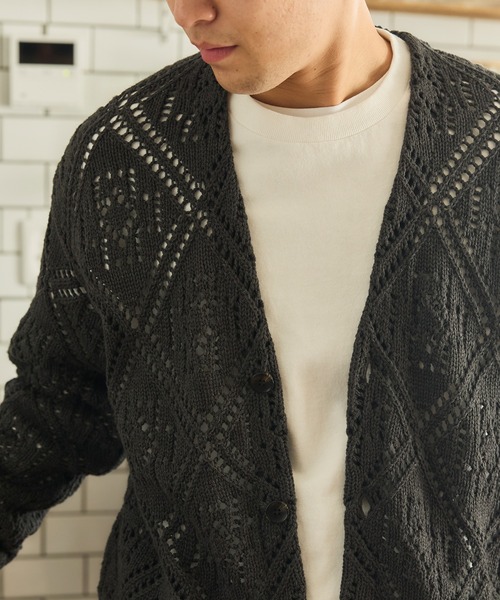 PENDLETON(ペンドルトン)の「PENDLETON/ペンドルトン レースステッチ 3ゲージ Vネックカーディガン(カーディガン/ボレロ・メンズ・チャコールグレー/ブラウン・MEDIUM/LARGE)」の4枚目の写真